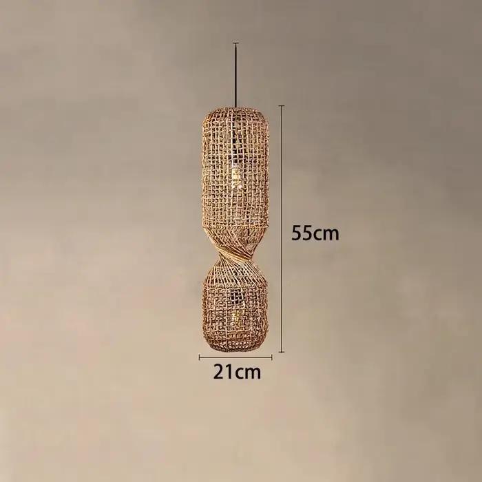 Lampe Suspendue Vintage en Rotin de Type Cylindrique, Lustres Tissés à la Main, pour Salon, Chambre 