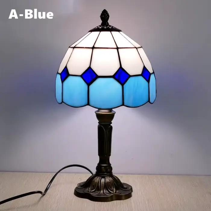 Lampe de table classique en verre coloré, style baroque méditerranéen vintage E27, pour chambre à co