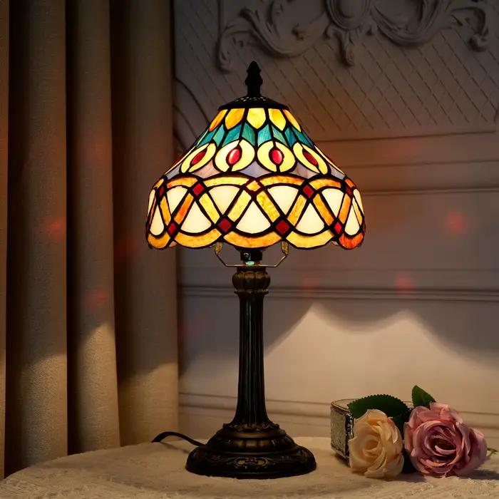 Petite lampe de table Tiffany Peacock, lampe en verre teinté antique de 8 pouces pour chambre à couc
