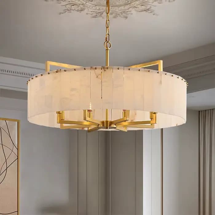 Lampe suspendue en laiton et marbre américain, plafonnier de luxe doré pour salon, salle à manger, c