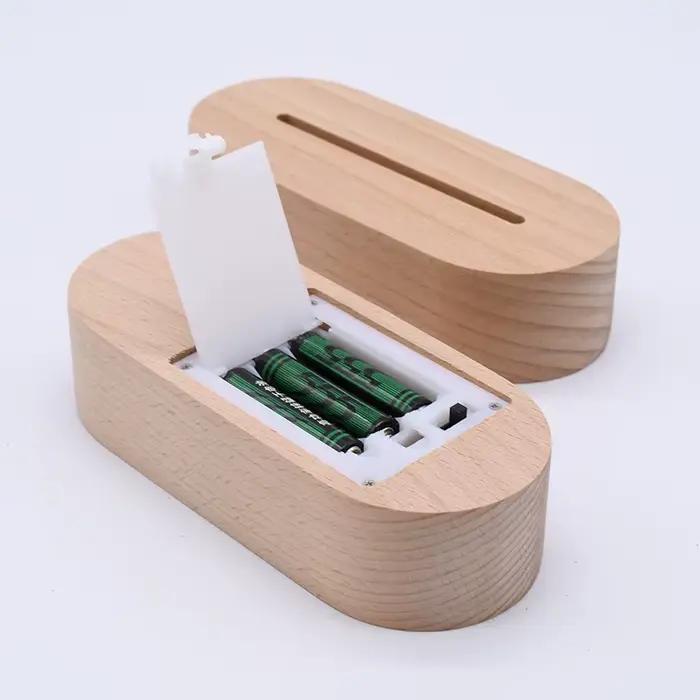 Veilleuses ovales en bois AAA, alimentées par piles Laser personnalisées, en acrylique, Base d'affic