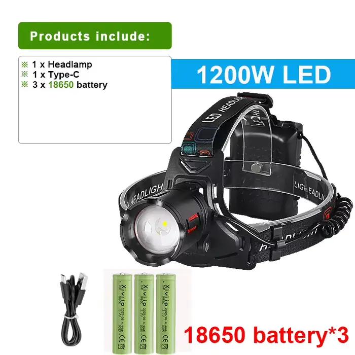 Lampe frontale LED Ultra puissante 980000000LM phare Super lumineux longue portée 7500m lampe fronta