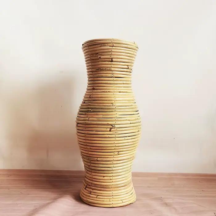 Grand Vase de sol en rotin tissé naturel, Style bohème, pièce maîtresse de salon écologique, jardini