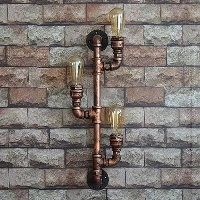 3 lumières artisan tuyau d'eau applique murale industrielle Vintage éclairage applique murale en Bro