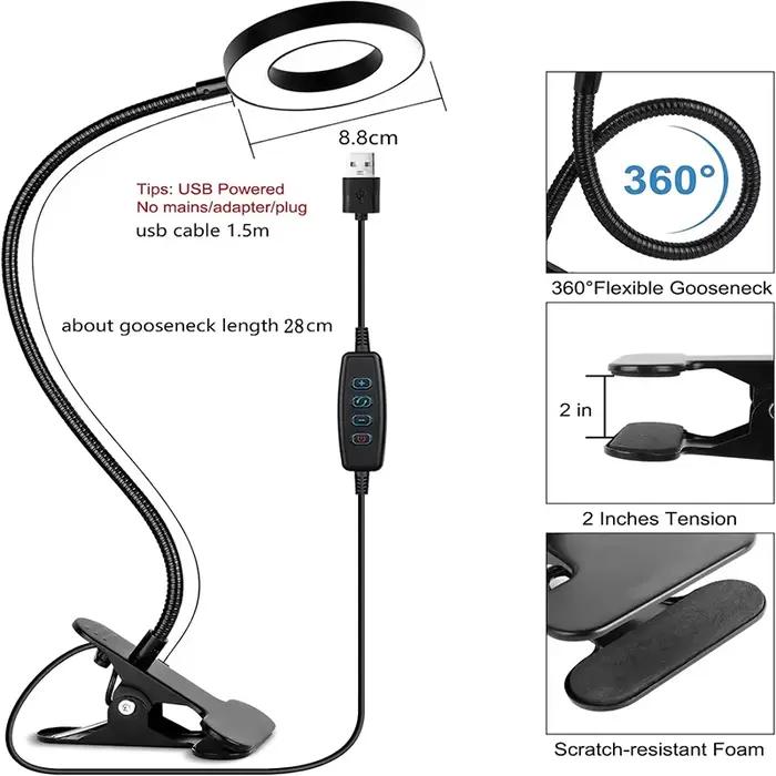 Lampe de bureau à clipser pour lire le bureau à domicile, 10 luminosité variable 3 modes, lampe à pi