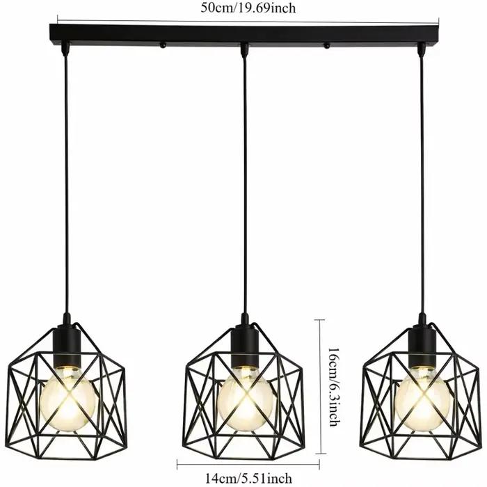 Lustre vintage JOYINLED à 3 lumières avec cage métallique, lampes de plafond E27, lampes suspendues 