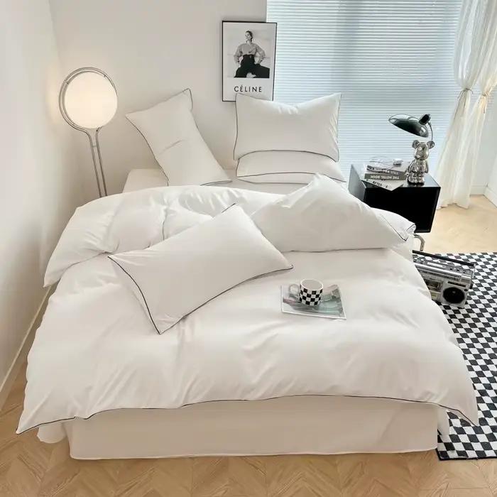 Parure de lit complète noire pour adultes, style simple, ensembles de draps doubles, simple, reine, 