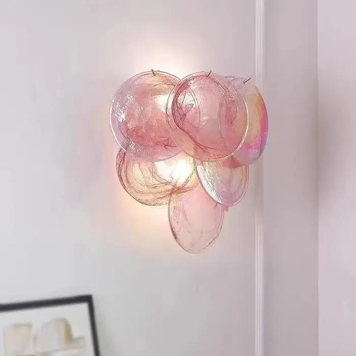 Luminaire suspendu en verre rose, style rétro français, LED colorée, pour salon, salle à manger, bur