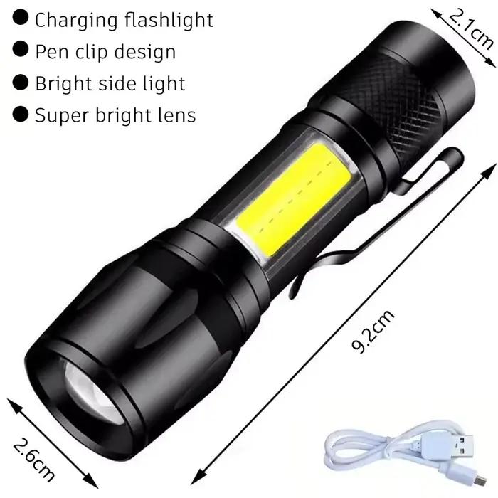 Lampe de poche Super lumineuse LED Rechargeable par USB, torche tactique longue portée, étanche, lan