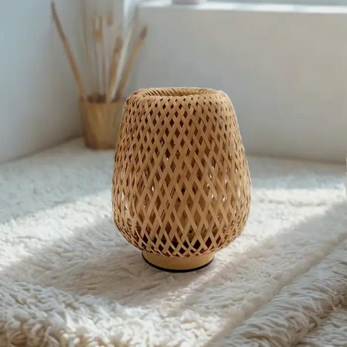 Petite lampe tissée en bambou, lampe de Table artisanale faite à la main pour chambre à coucher et é