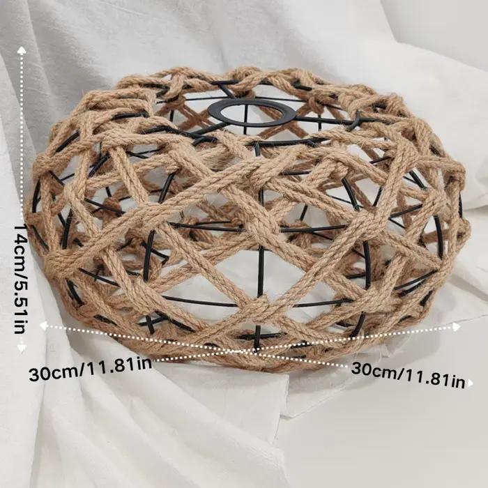 Abat-jour en corde de jute tressé à la main, style bohème, pour suspension, rustique, en forme de ca