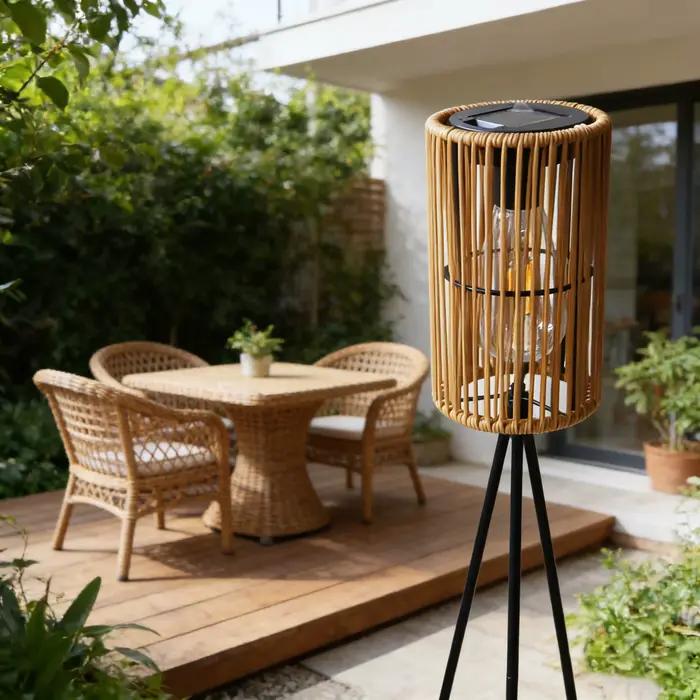 Lampe solaire artisanale en rotin, sans électricité, pour la décoration des cours et jardins extérie