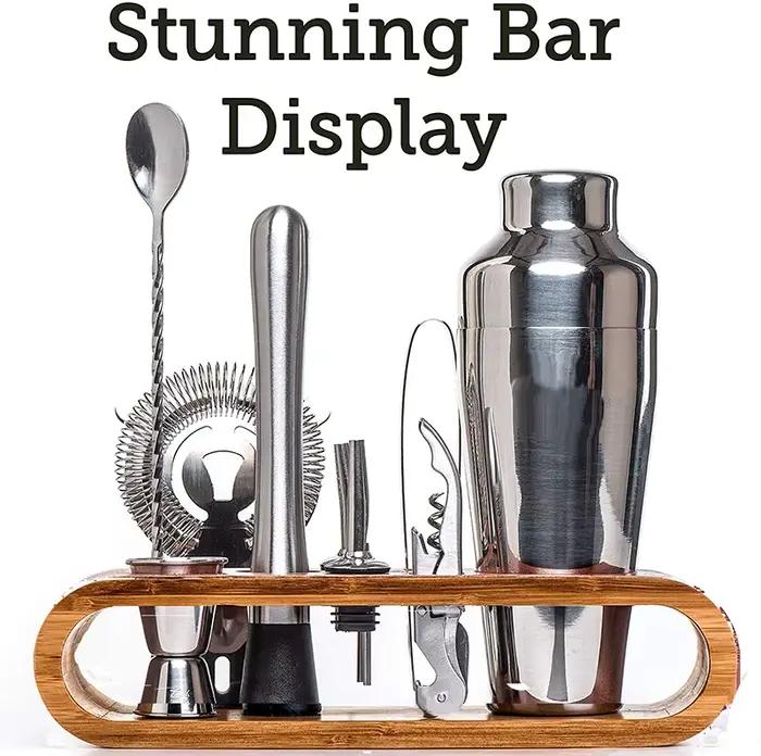 Kit de bar à cocktail avec support en bambou, ensemble d'outils de bar, réologie, 10 pièces