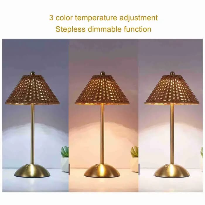 Lampe de table en rotin Boho sans fil 2W PC tissage en rotin lampe de bureau rechargeable économie d