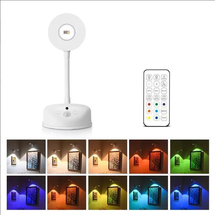 Lumière murale sans fil à détection humaine USB, couleurs RGB, projecteur LED à intensité variable p