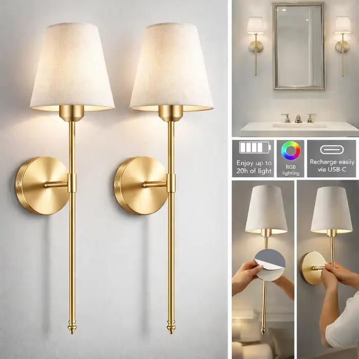 Lampes murales sans fil à piles - Fixation adhésive ou à visser pour une installation facile, ampoul