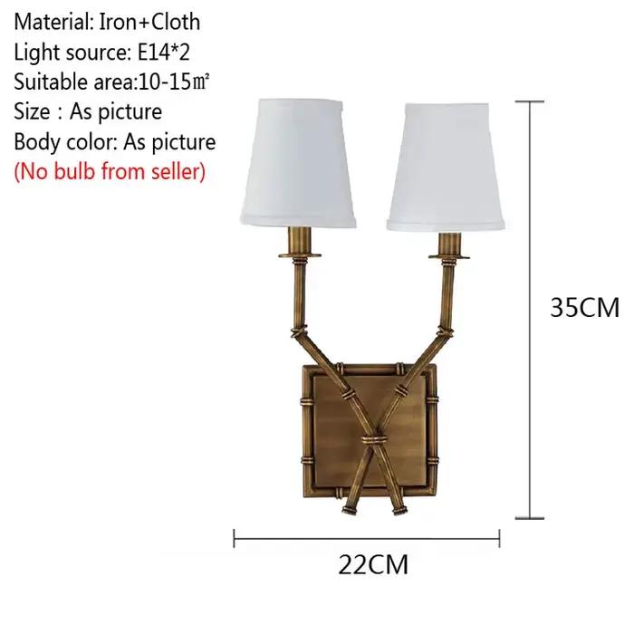 Applique Murale en Fer Style Antique Américain, Bambou, Double Tête, Abat-Jour en Lin Rétro, pour Sa