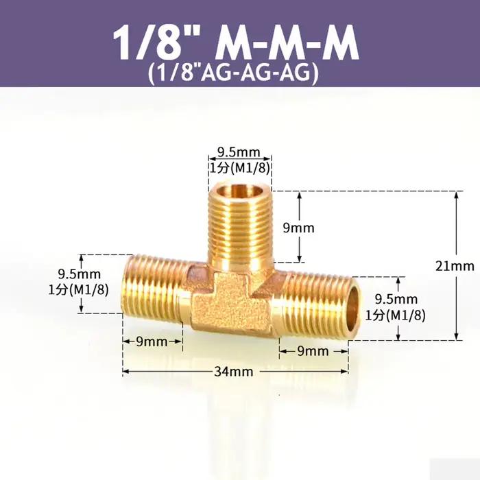 Raccord de tuyau en laiton 1/8 "1/4" 3/8 "BSP, pièce en T, filetage mâle/femelle à 3 voies, connecte