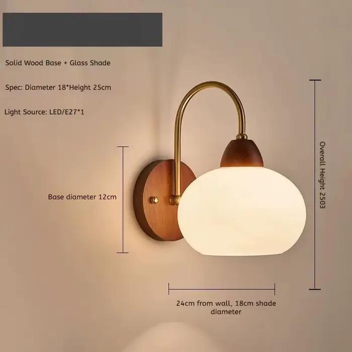 Lampe murale vintage nordique - Éclairage en bois de noyer massif pour chambre à coucher, salon et e