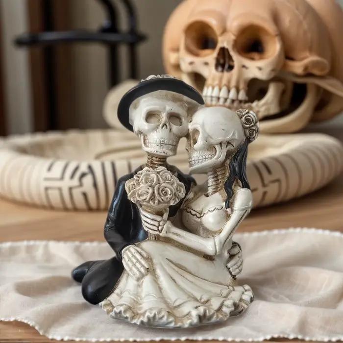 Figurine de couple de mariés squelettes gothiques, statue de mariée et de marié jusqu'à ce que la mo