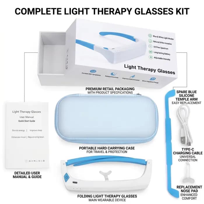 Lunettes de luminothérapie SAD, lampe portable, aide à l'humeur, soulagement de la dépression, photo