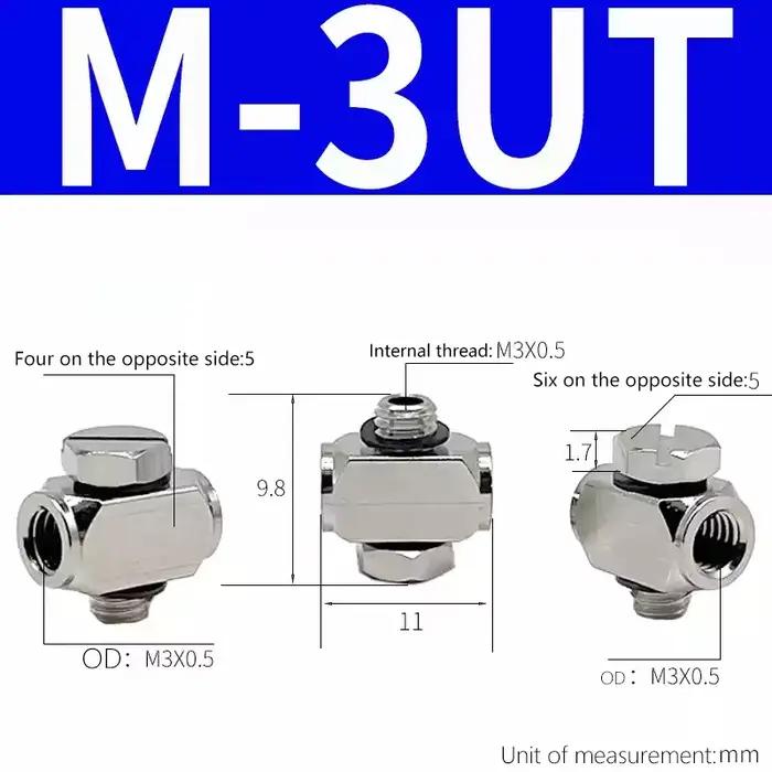 Filetage interne et externe en métal mini joint à trois voies M5 M3 universel de type T fileté à tro