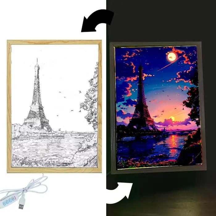 Belle ville Paris lumière peinture cadre Photo Led veilleuse appliques Table de chevet maison décore