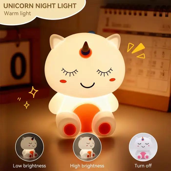 Veilleuse licorne, lampe de chevet rechargeable, gradation à commande tactile, fonction minuterie, i