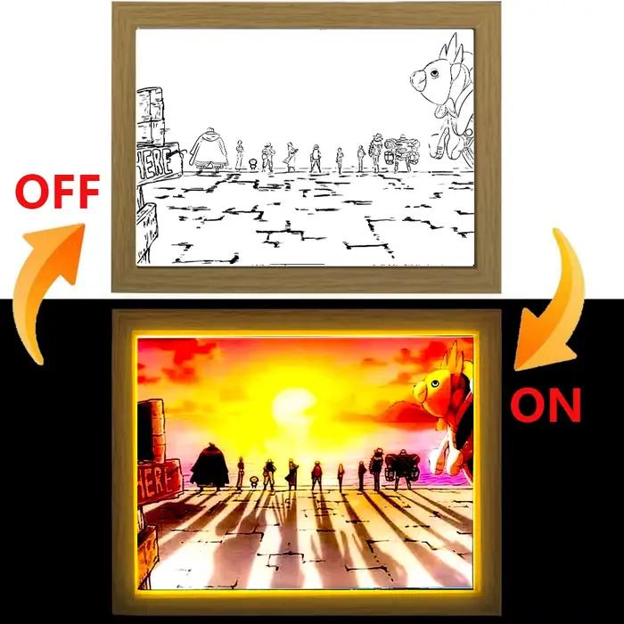 Figurine d'anime une pièce peinture lumineuse cadre Photo Zoro Luffy figurines d'action Led veilleus