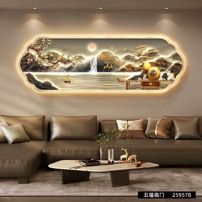 Peinture lumineuse de salon d'eau de montagne, lumière moderne de luxe avec lumière led créative hau