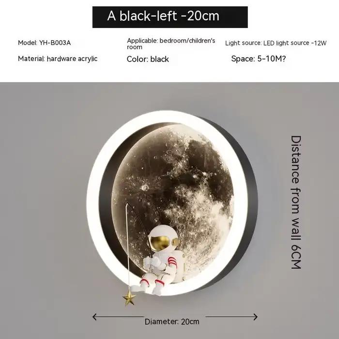 Veilleuses de couchage pour chambre d'enfant, applique murale LED ronde, astronome, lune, dessin ani