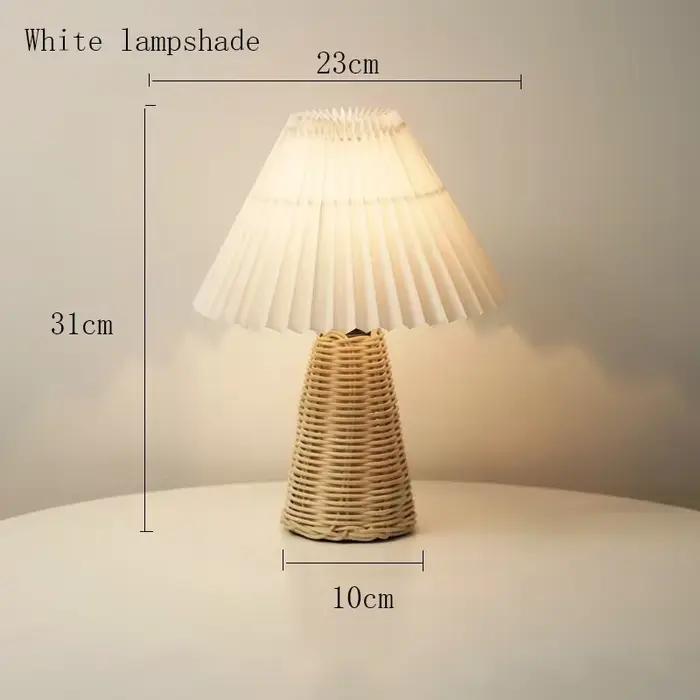 Lampe de table plissée en rotin vintage, veilleuse créative, lampe d'étude et de chambre, abat-jour 