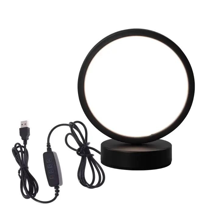 Lampe de table LED de style nordique, prise USB 5V, lumière à trois tons, design circulaire en fer f
