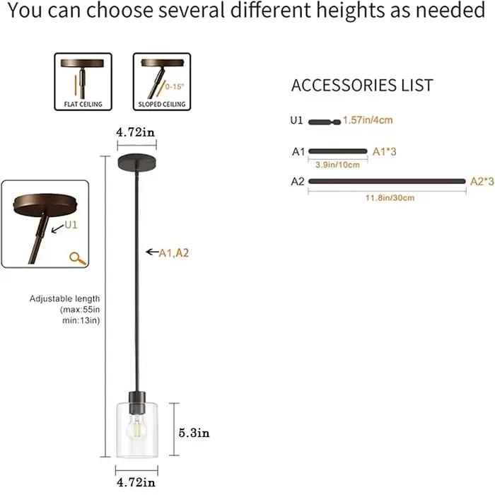 Lampe suspendue moderne en verre transparent, sans ampoule, hauteur réglable, pour cuisine, salle à 