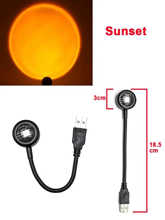 Lampe de coucher de soleil USB, projecteur de coucher de soleil, lumière d'ambiance, salon, chambre 