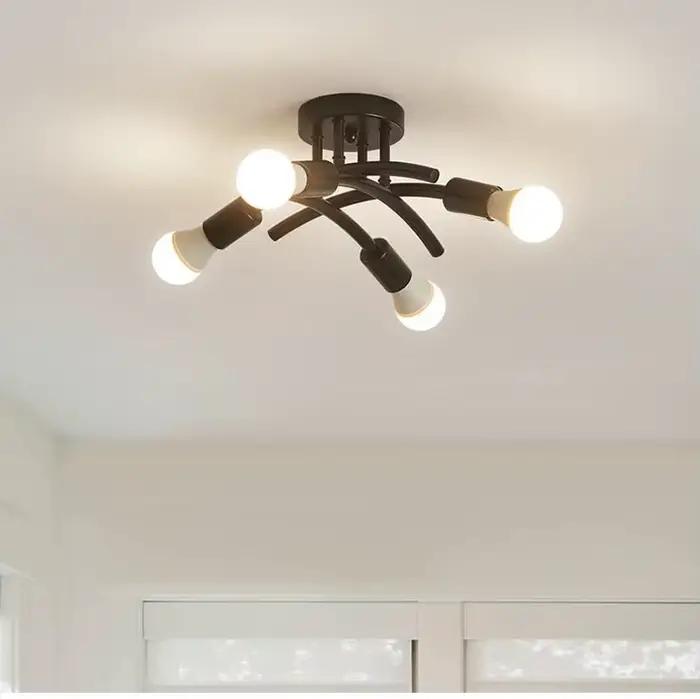 Lampe suspendue en forme de tuyau en fer forgé de style rétro, lampe suspendue d'art industriel pour