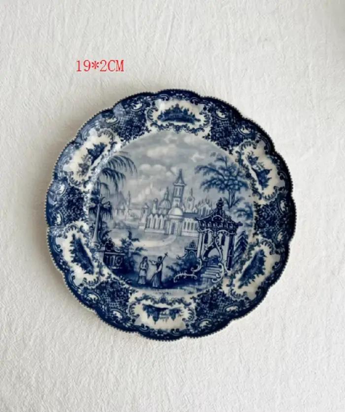 Vase en céramique de la série bleue, peinture célèbre européenne, figure émaillée rare, assiette, po