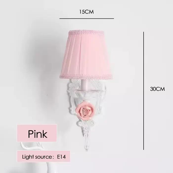 Appliques murales romantiques nordiques pour chambre de fille, lampe à fleurs roses, style princesse