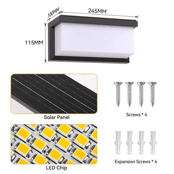 Lampe murale solaire d'extérieur, lampe de porche solaire, 4 modes, lampe étanche pour jardin, rue, 