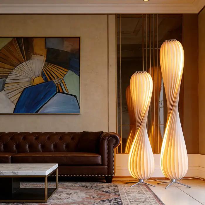 Lampe sur pied en bois courbé de style luxe léger, lampe sur pied moderne pour salon, chambre à couc