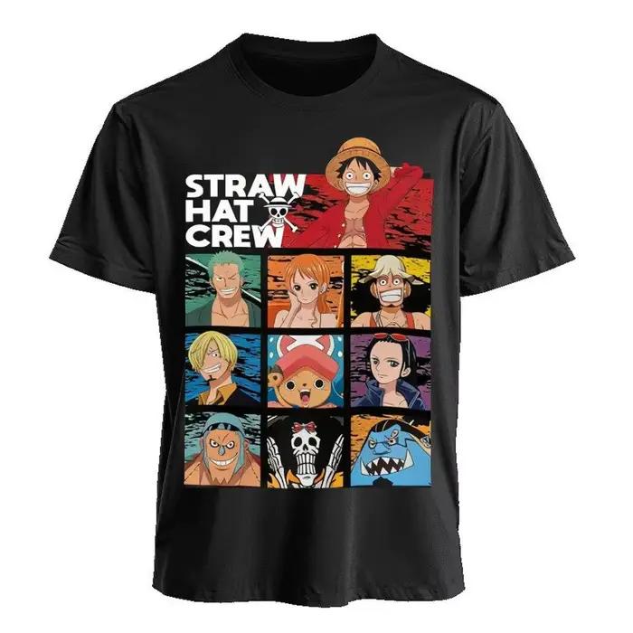 T-shirt graphique One Piece Luffy Straw Hat Crew pour hommes et femmes, imprimé anime, décontracté, 