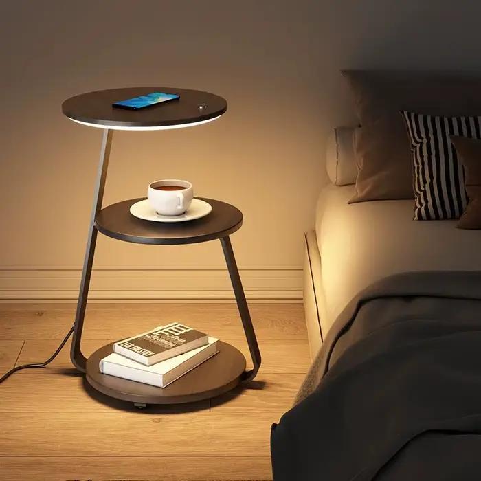 Lampe de sol design moderne avec étagère et table d'appoint pour salon, chambre à coucher, éclairage