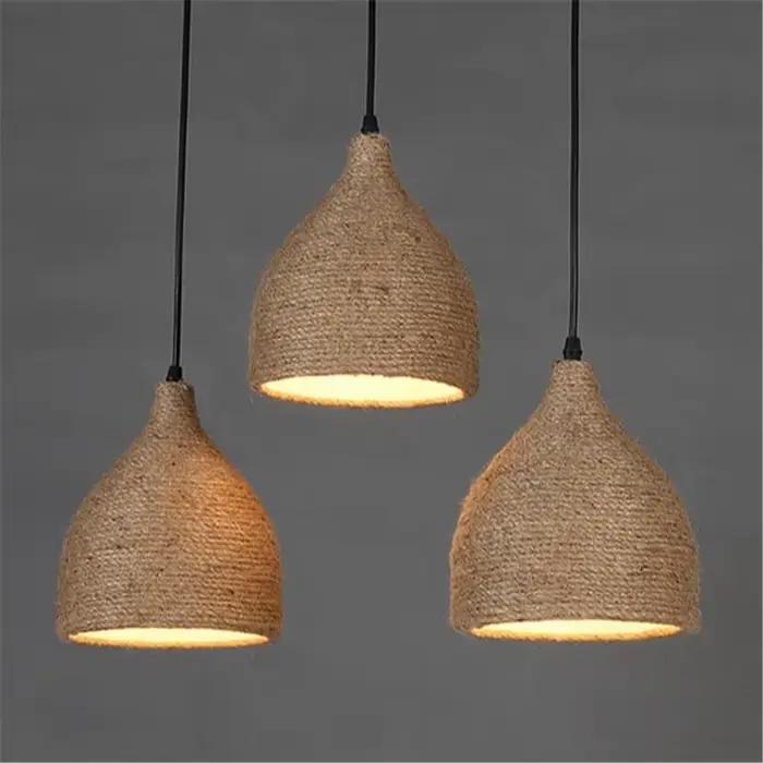 Corde de chanvre Vintage pendentif luminaires pour plafond cuisine salle à manger Loft suspension la
