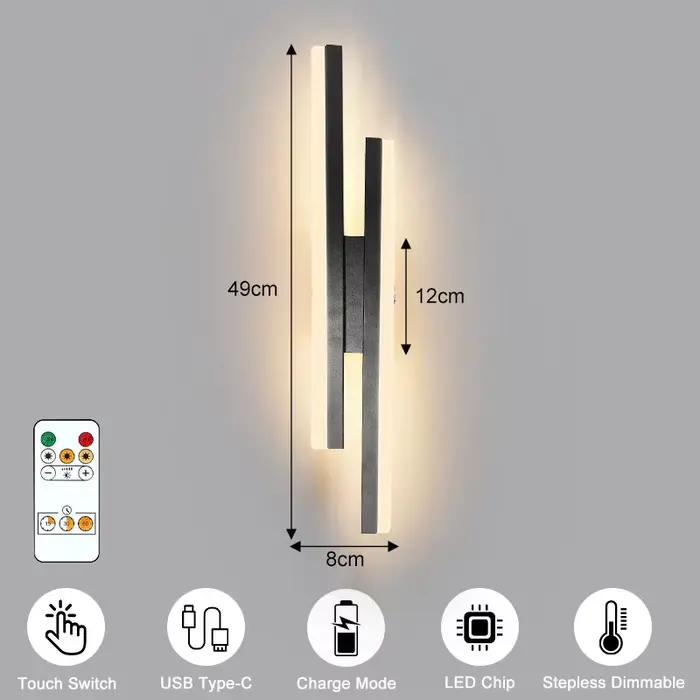 Applique murale rechargeable 5200 mAh avec USB, 3 températures de couleur, éclairage sans fil pour t