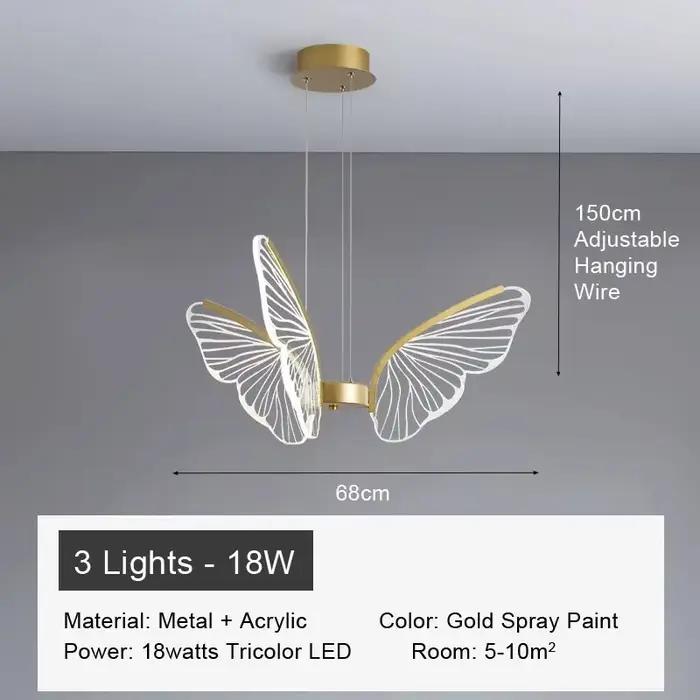 Doré minimaliste luxueux acrylique papillon Design pendentif LED lumière salon salle à manger intéri