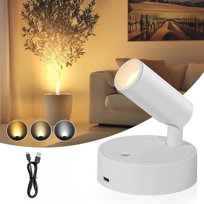 Rechargeable et alimenté par batterie 350 ° Spot mural orientable à trois couleurs avec interrupteur