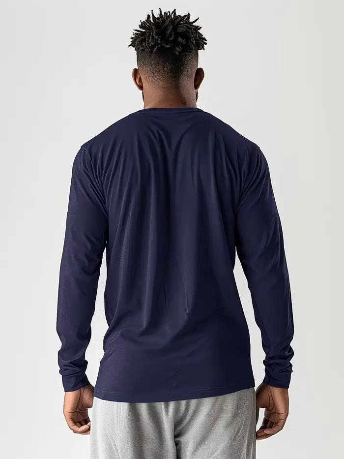 T-shirt 5 pièces à manches longues et col rond pour hommes, couleur unie, design polyvalent, confort