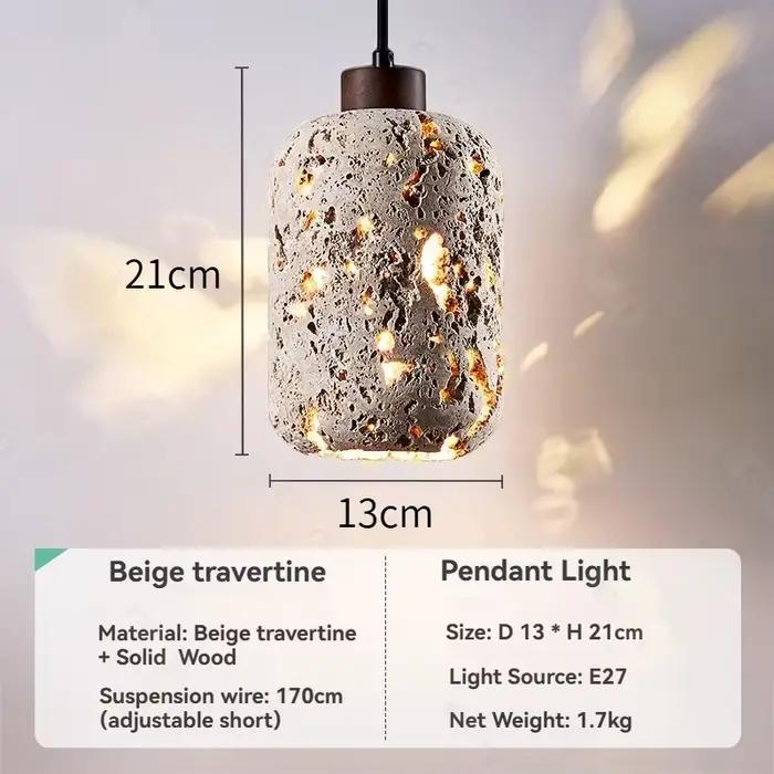 Lampe suspendue en travertin Beige naturel, design de chambre à coucher, lampe de chevet, salle à ma