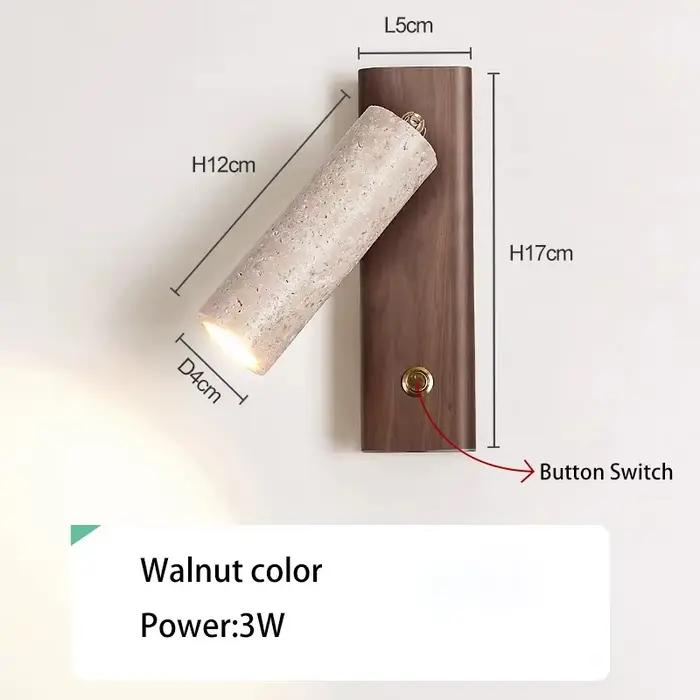 Lampe murale rotative en pierre et bois avec interrupteur, lumière de lecture créative pour chevet, 