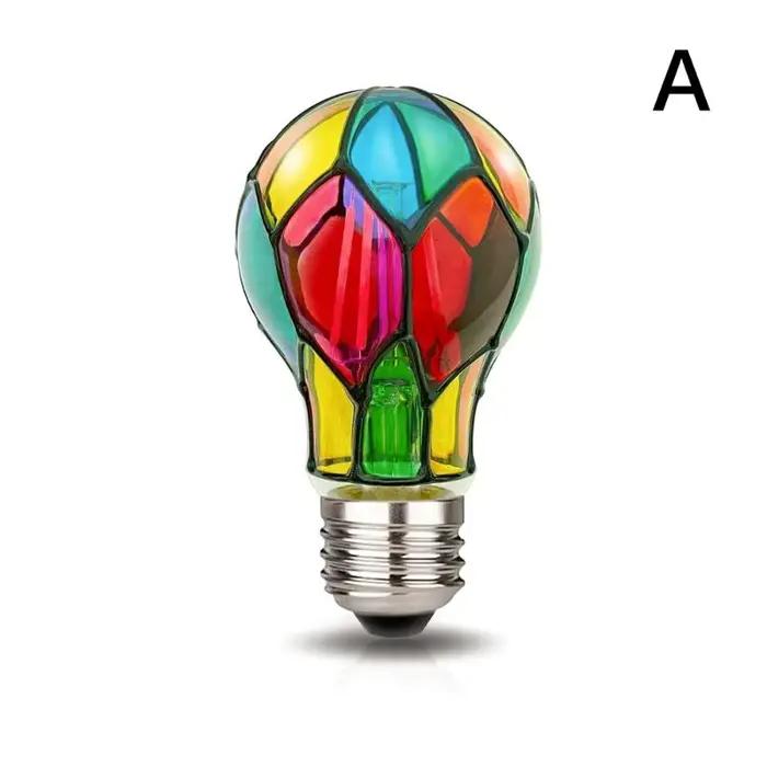 Ampoule en vitrail 4W ST64 LED, verre peint, Base E26, mosaïque, lampe de nuit, décoration de maison